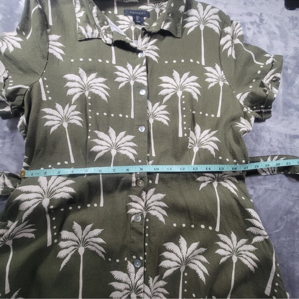Tahari Olive Green Palm-Print Midi Shirt Dress with Belt - Picture 5 of 6
